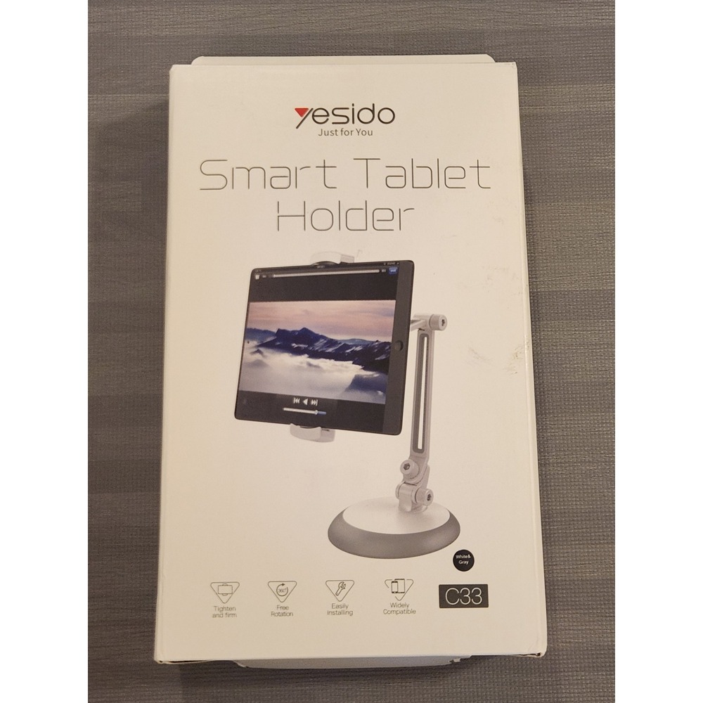Yesido C33 Smart Tablet Holder Adjustable Desktop Stand White Gray 360 Rotation